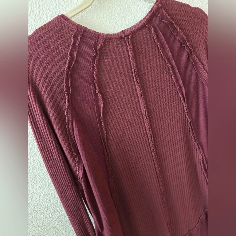 Free People V-Neck Waffle Top - Maroon - Picture 5 of 8